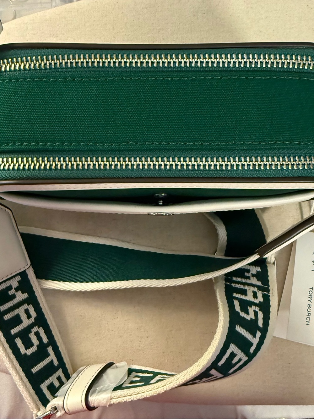 Tory Burch Green and Cream Masters Canvas Crossbody Camera Bag - Picture 2 of 2